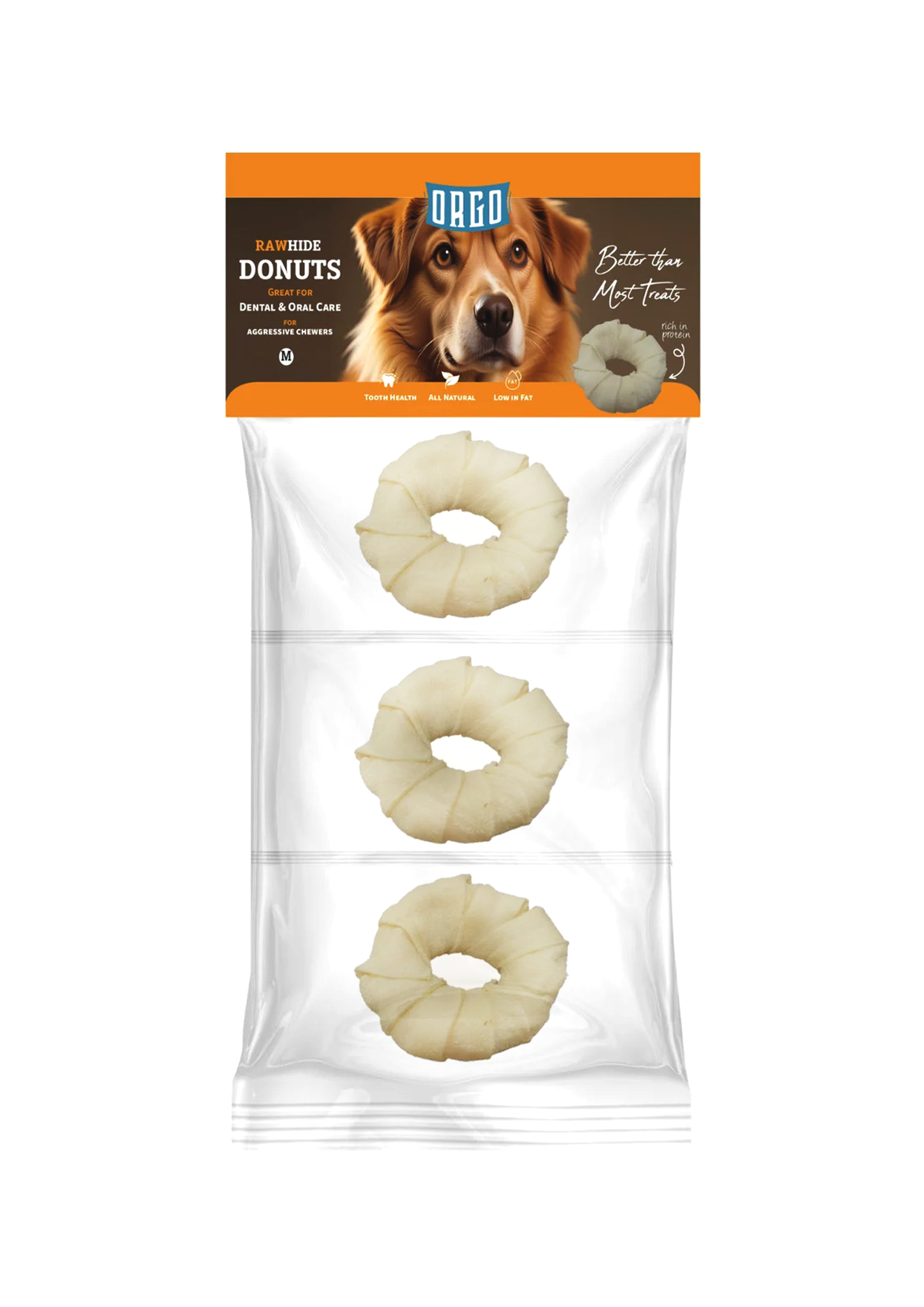 Orgo Rawhide Donuts for Dog Dental Oral Care 3 PC Small