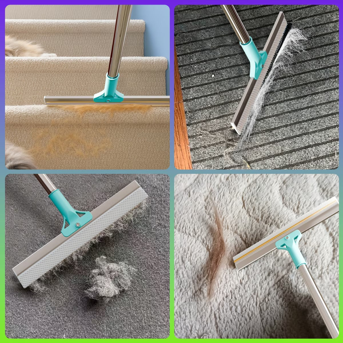 Fido Fave Dual-Sided Pet Hair Removal Carpet Rake, Blue