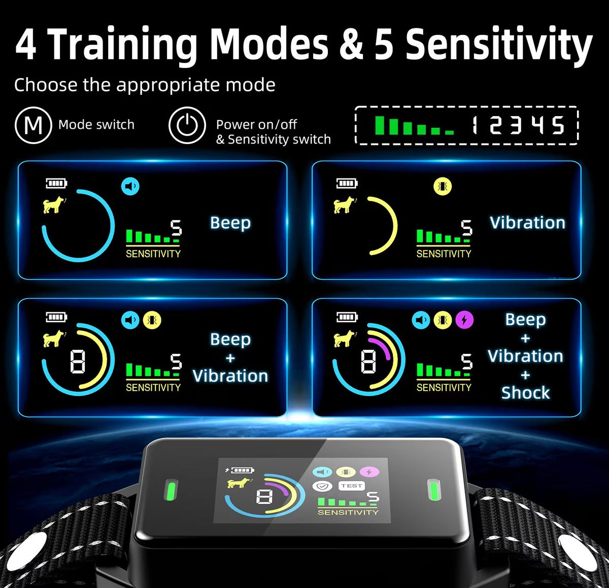 Bousnic Smart Bark Collar Waterproof Automatic Bark Control Dog Training Collar, Black