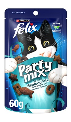 Purina Felix Party Mix Cat Treats Tuna, Salmon & Snapper Flavor 60G