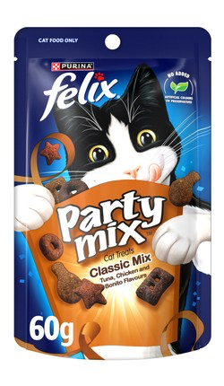 Purina Felix Party Mix Cat Treats Tuna, Chicken & Bonito Flavor 60G