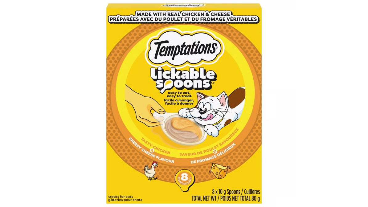 Temptations Lickable Spoons Tasty Chicken & Cheesy Cheese Cat Lickable Treats, .10G spoon, box of 8