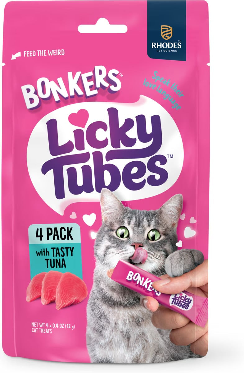 Bonkers Licky Tubes Grain-Free Wet Tuna Flavored Lickable Cat Treats, 4 tubes