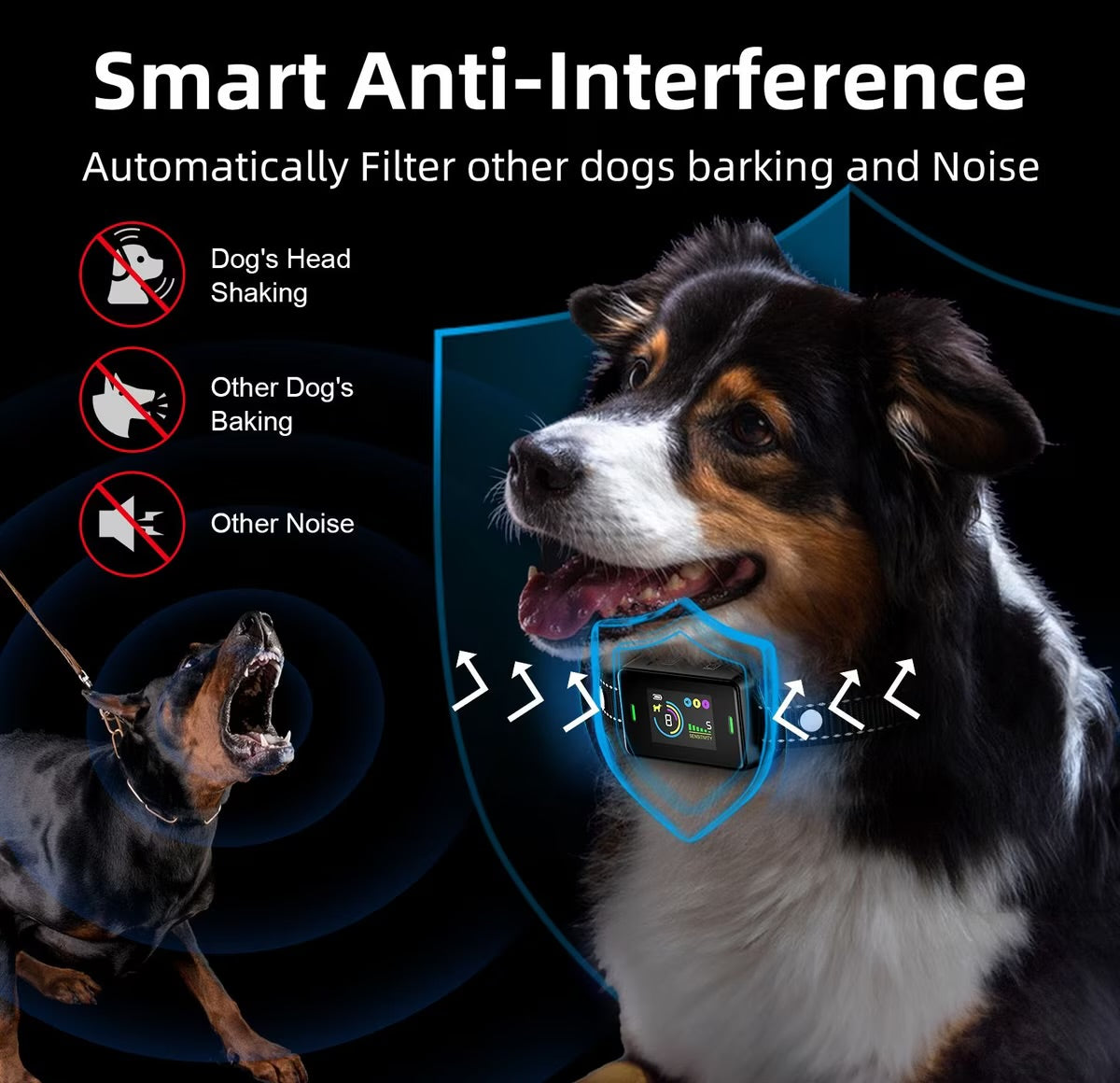 Bousnic Smart Bark Collar Waterproof Automatic Bark Control Dog Training Collar, Black