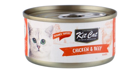 Kit Cat Deboned Toppers wet Cat Food with Chicken & Beef in Aspic 80G