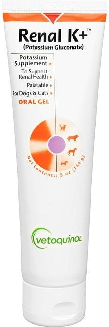 Vetoquinol Renal K+ Gel Kidney Supplement for Cats & Dogs, 142G Tube