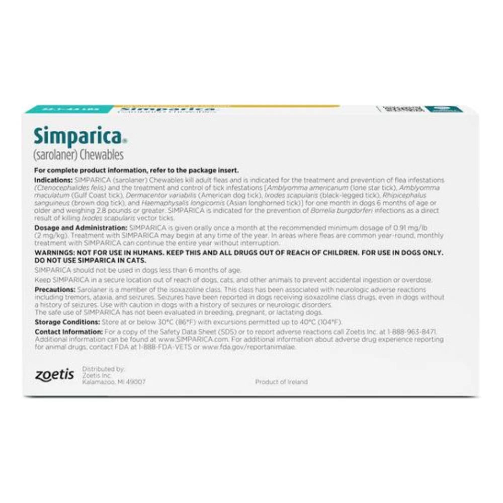 Simparica (Sarolaner) 40mg for Dogs 10–20kg – 1 Chewable Tablet