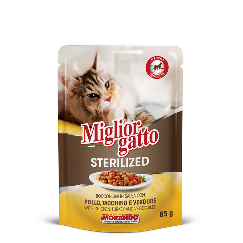 Migliorgatto Sterilized Small Chunks in Sauce with Chicken, Turkey and Vegetables 85G