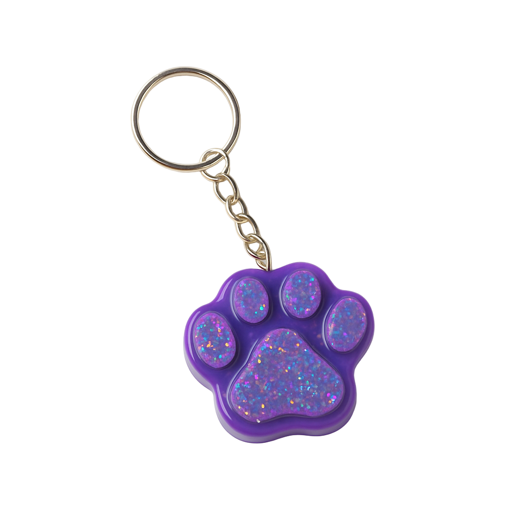Purple Glitter Paw Keychain – Stylish Accessory for Pet Parents