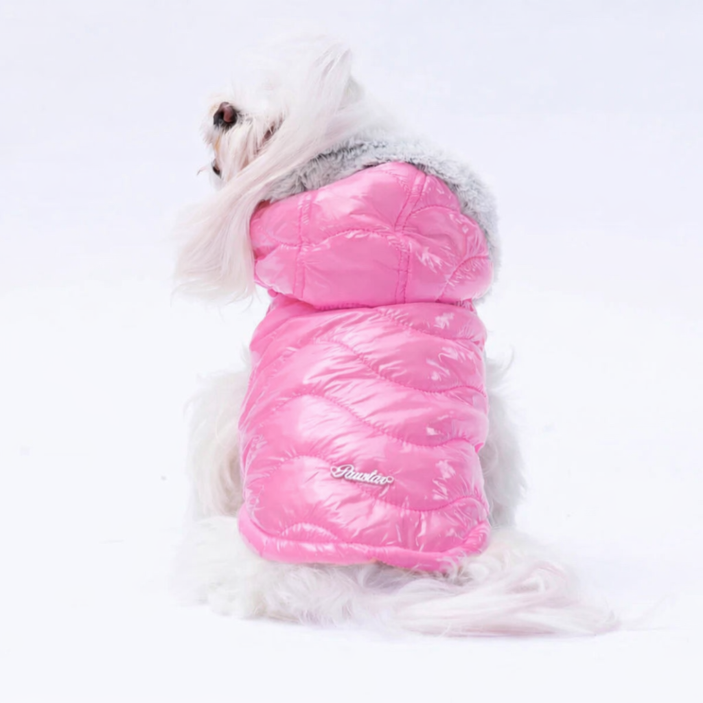 Pink Padded Winter Dog Jacket with Fur Hood