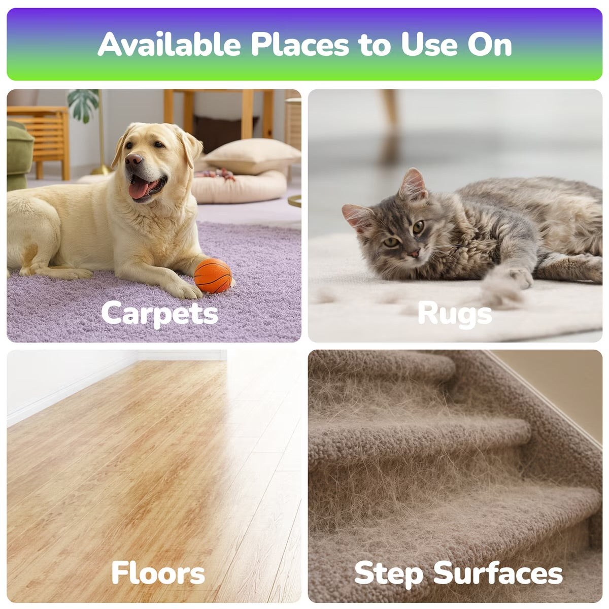 Fido Fave Dual-Sided Pet Hair Removal Carpet Rake, Blue