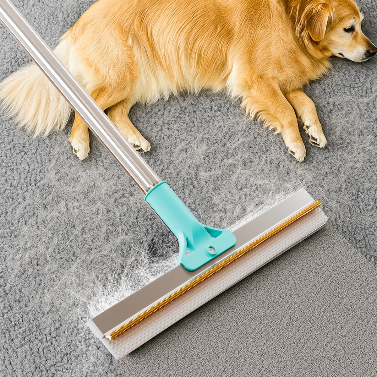 Fido Fave Dual-Sided Pet Hair Removal Carpet Rake, Blue