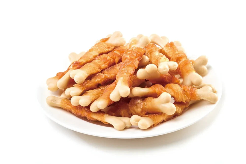 Wanpy Low Fat Oven-Roasted Chicken Jerky & Calcium Bone Twists Dog Treats 100G