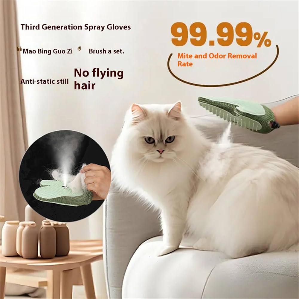 Pet Grooming Spray Glove Brush – Anti-Static Hair Removal & Odor Control