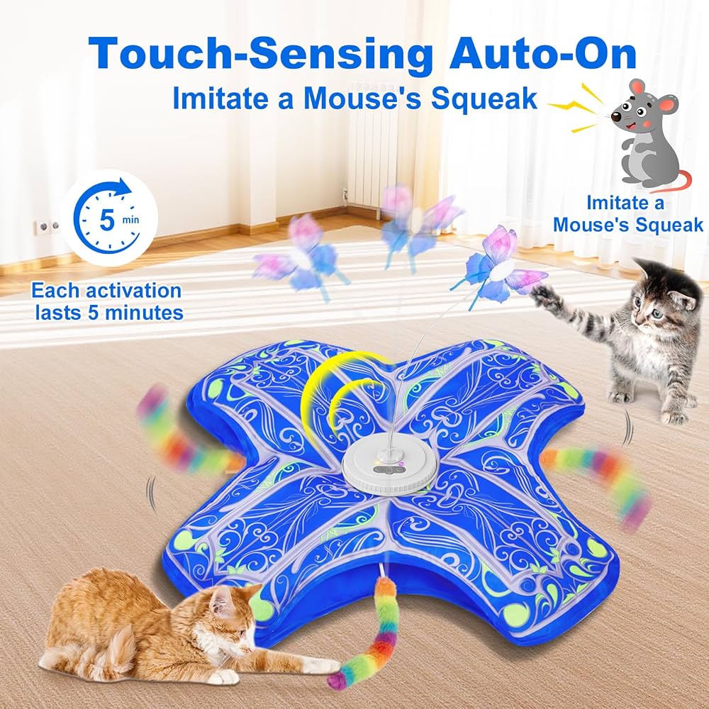 Interactive Cat Toy Rechargeable Touch Activated Hide and Seek Kitten Toy with Fluttering