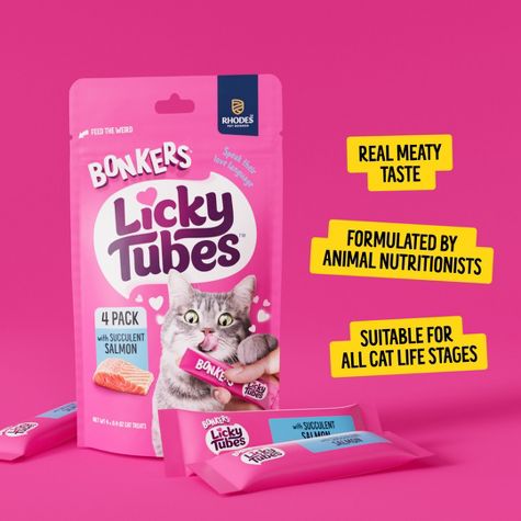 Bonkers Licky Tubes Grain-Free Wet Salmon Flavored Lickable Cat Treats, 4 tubes