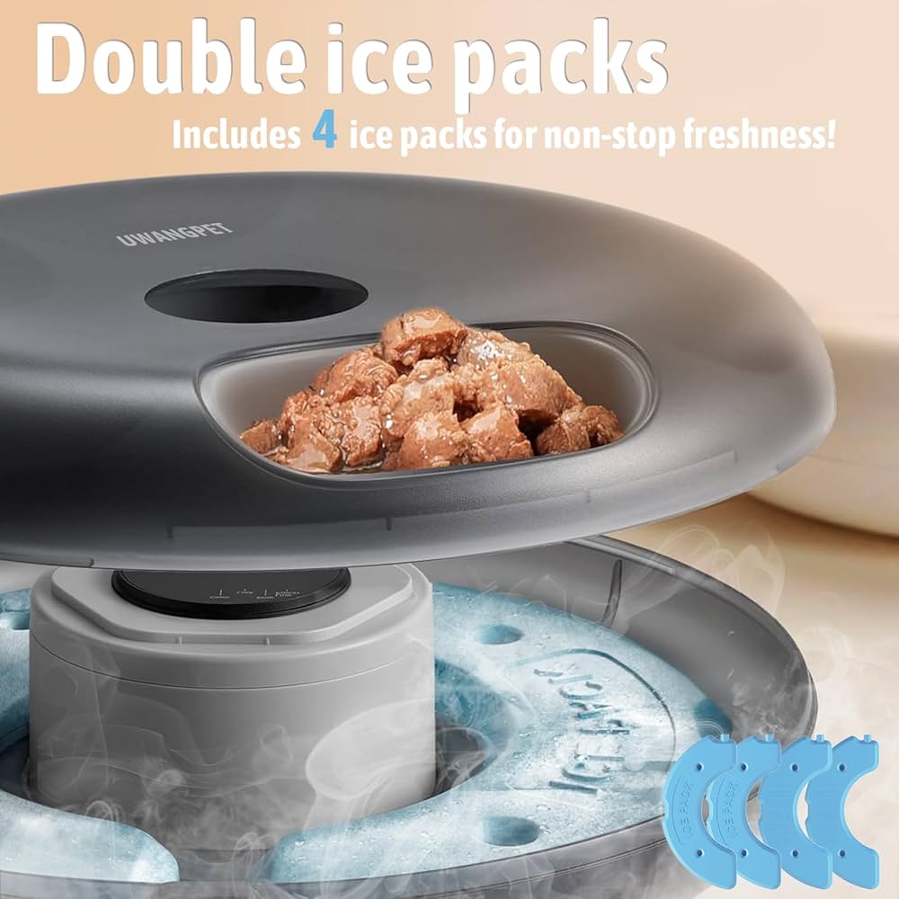 Wireless Automatic Cat Feeder with 4 Ice Packs,6-Compartment Feeding Tray,Rechargeable High-Capacity Battery Timer Cat Feeder,for Cats and Small Dogs - Black