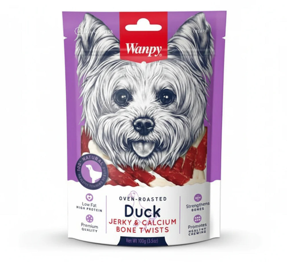Wanpy Duck Jerky & Calcium Bone Twists Dog Treats 100G