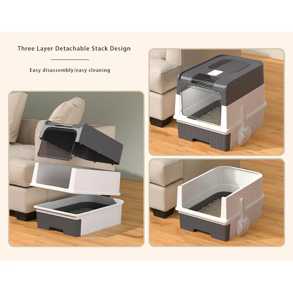 Large Cat Litter Box with Drawer and Scoop (35*14*49) Cm