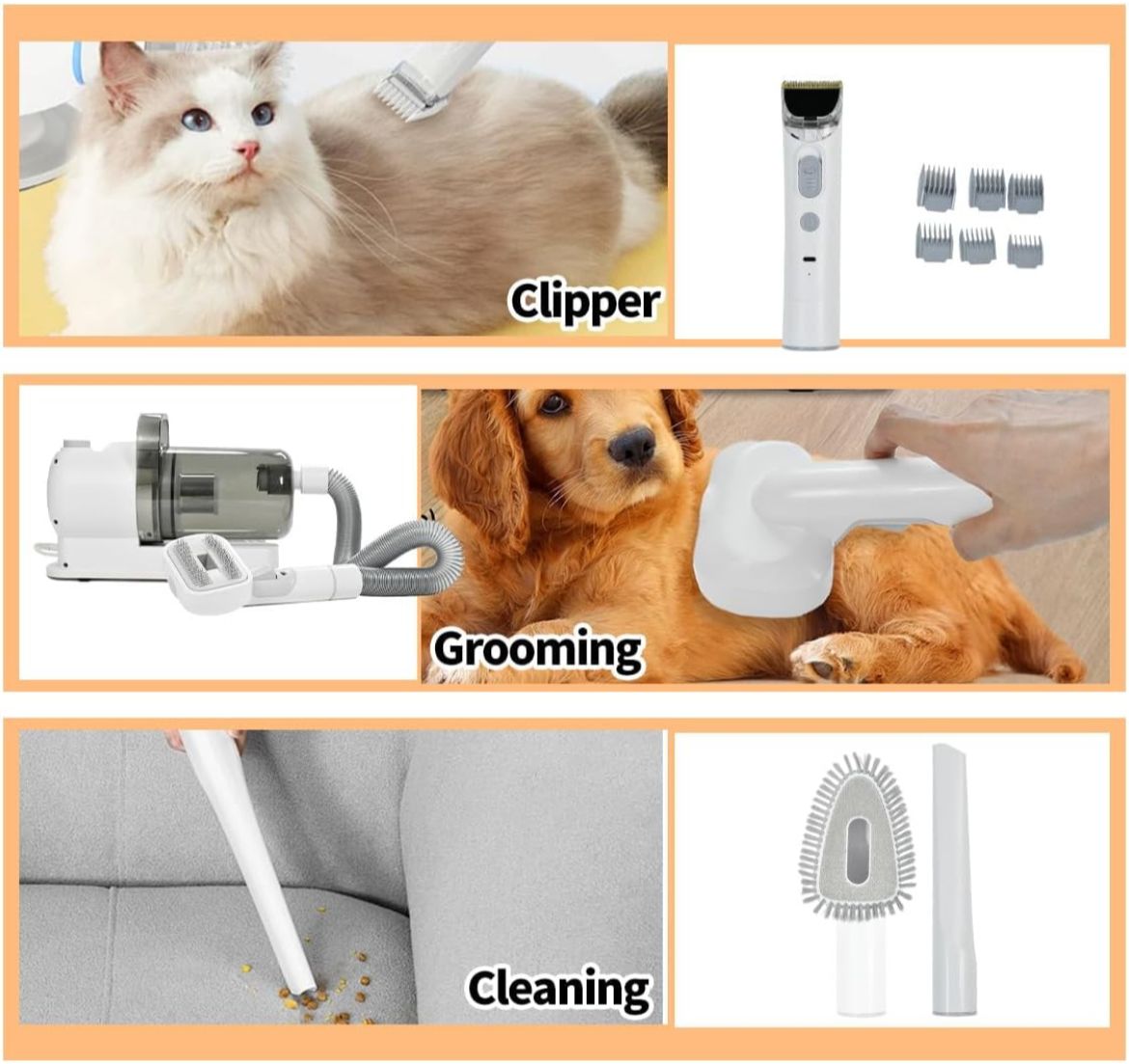 3-in-1 grooming kit: vacuum, dryer, and clippers