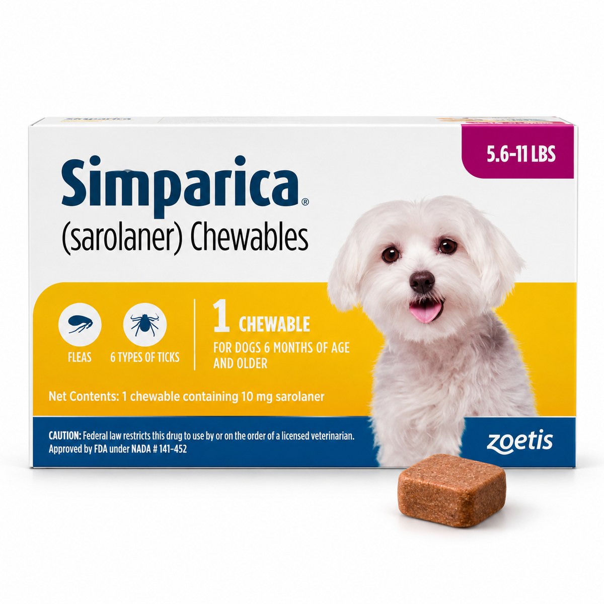 Simparica (Sarolaner) 10mg for Dogs 2.5–5kg – 1 Chewable Tablet