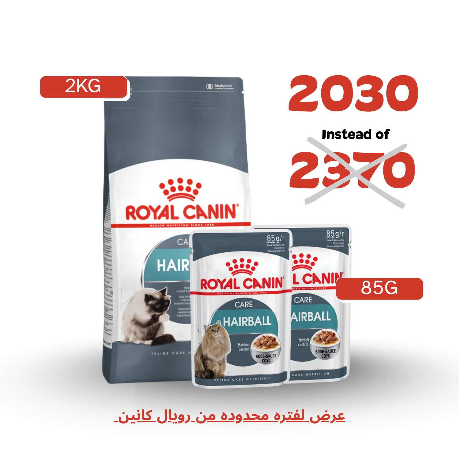 Royal Canin Hairball 2KG + 2xWet Pouch 85G (Free)