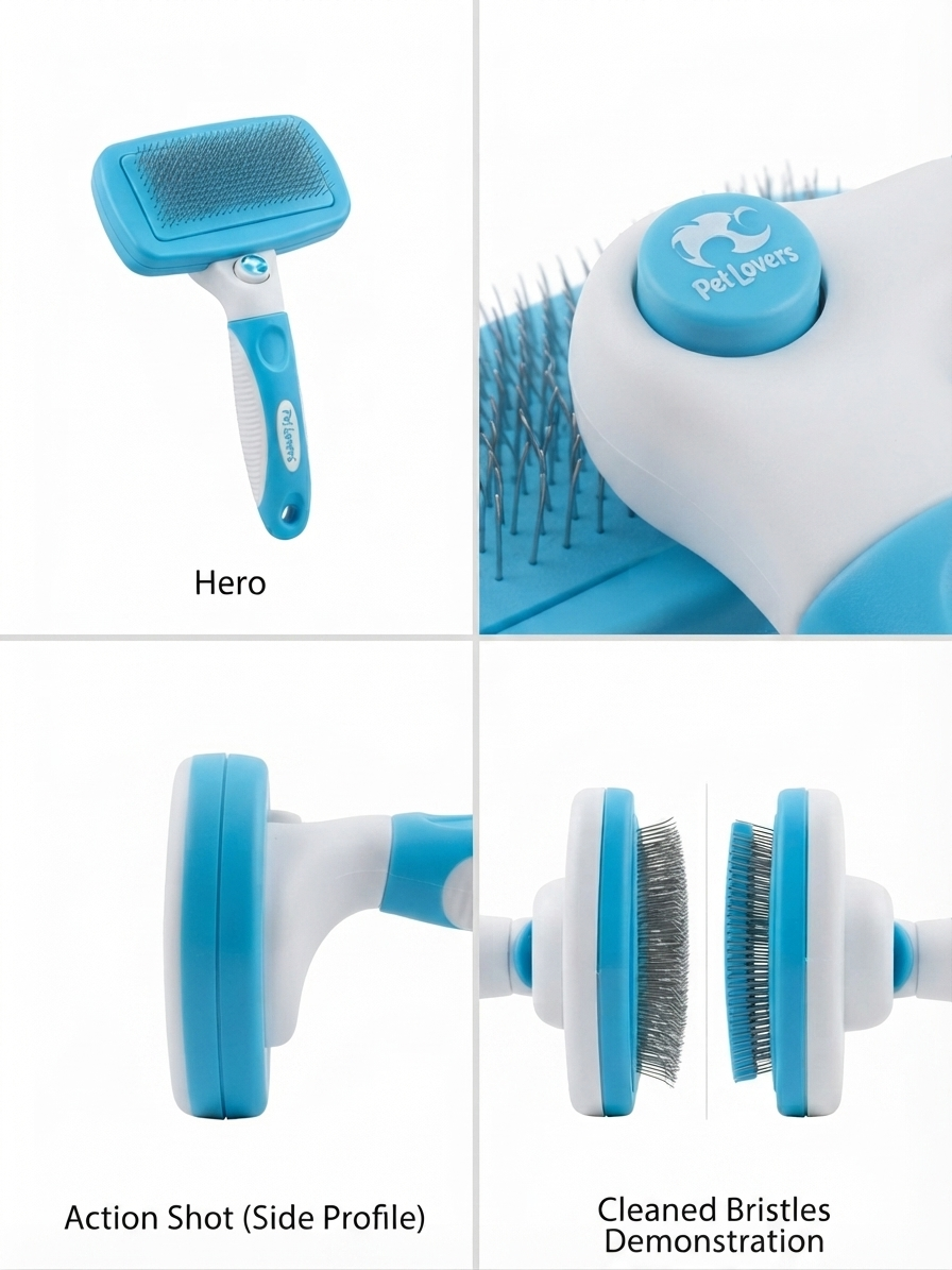 Pet Lovers EZSLICKER Grooming Brush with One-Click Hair Removal Button - For Dogs & Cats