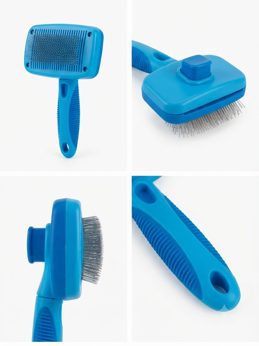 Pet Lovers EZSLICKER Grooming Brush with One-Click Hair Removal Button - For Dogs & Cats