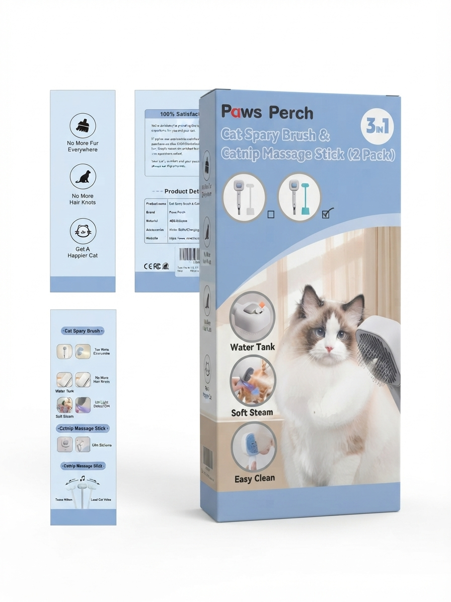 Paws Perch Cat Spray Brush & Catnip Massage Stick (2 Pack)