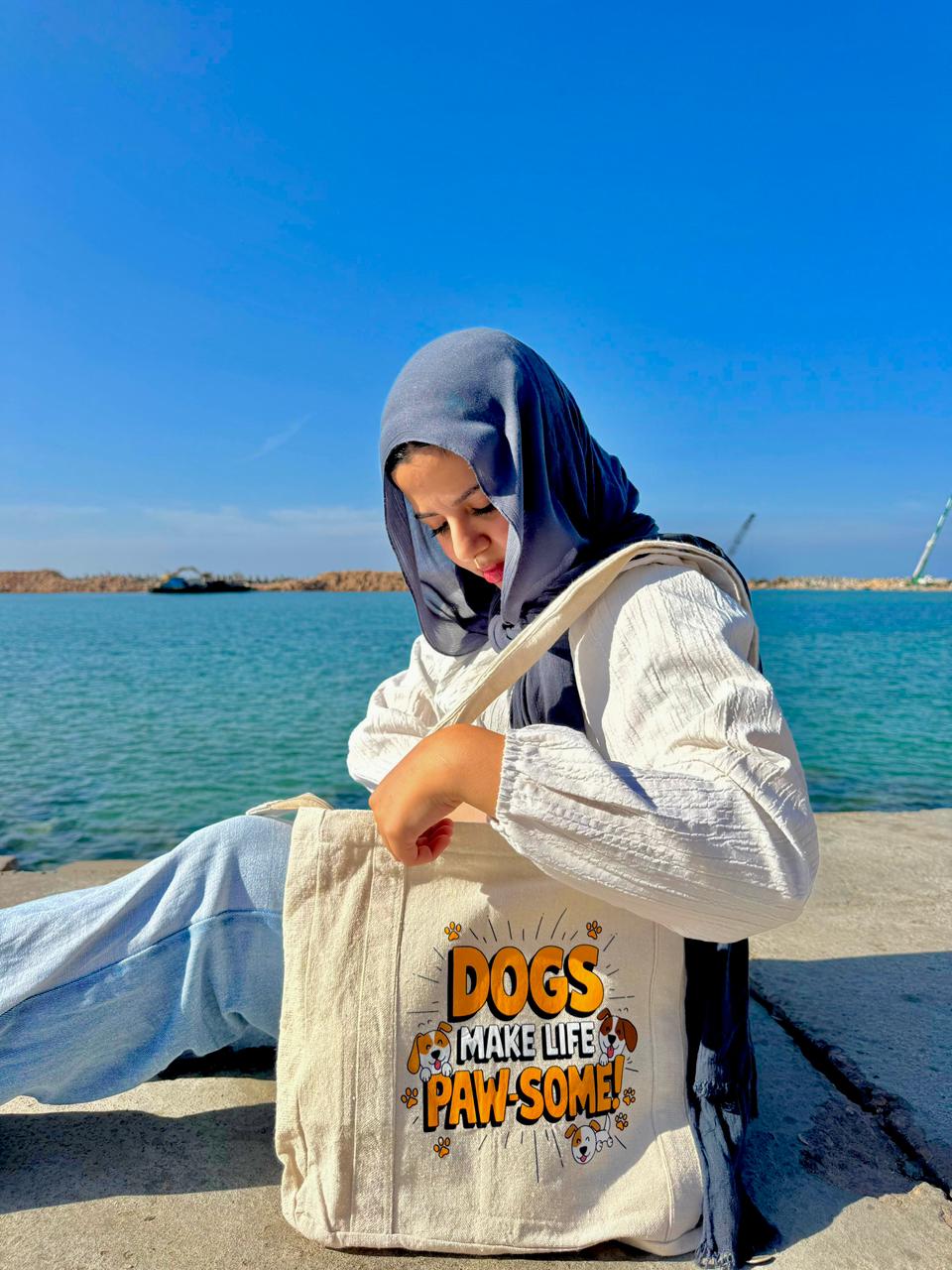 Dogs Make Life Paw-some! Canvas Tote Bag