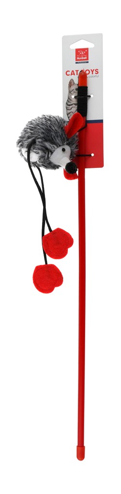 Nunbell Cat Toy Stick with Mouse Red