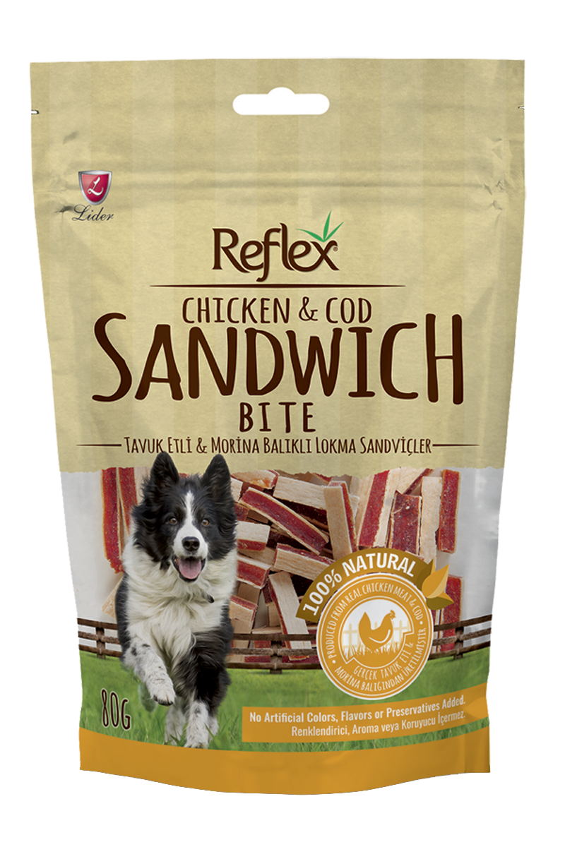 Reflex Chicken & Cod Sandwich Bite Dog Treats 80G