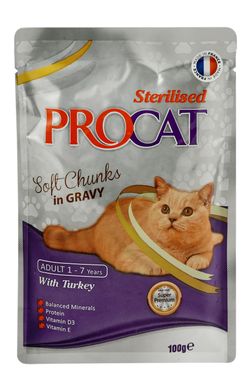 Procat Pouches - Wet Food - Sterilised Turkey- 100 Gm