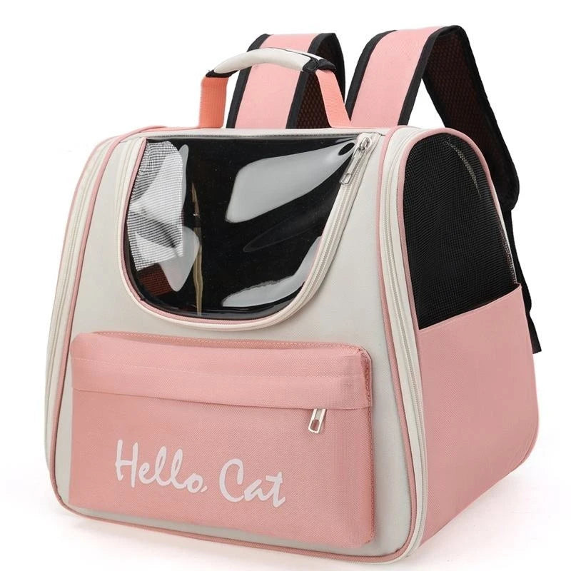Hello Cat Portable Travel Pet Backpack – Comfortable Foldable Breathable Double Shoulder Bag for Cats & Small Dogs