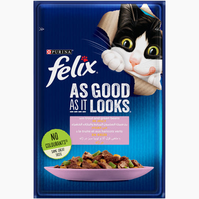 PURINA FELIX As Good as it Looks with Trout and Green Bean Wet Cat Food Pouch 85g - PetYard