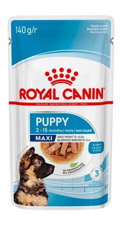 Royal Canin Maxi Puppy in Gravy (140 gm\pouch) - wet food for large dogs - Adult weight from 26 to 44 KG. From 2 to 15 months