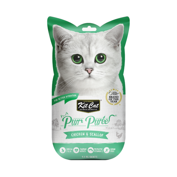 Kit Cat Purr Puree Chicken & Scallop Liquid Treat 4×15 gm