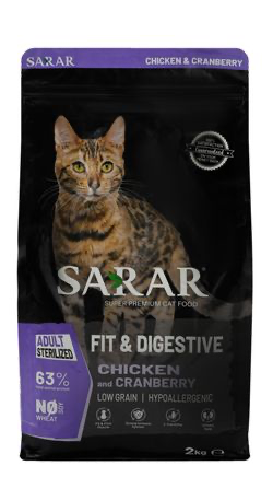 Sarar Hypoallergenic Fit & Digestive Dry Food with Salmon & Cranberry for Sterilized Adult Cats 2KG
