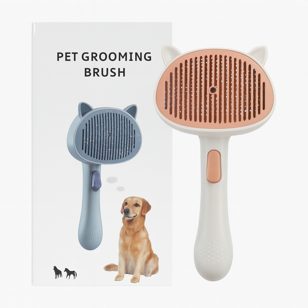 Pet Brush with Ear Design Self Cleaning for Cats & Dogs
