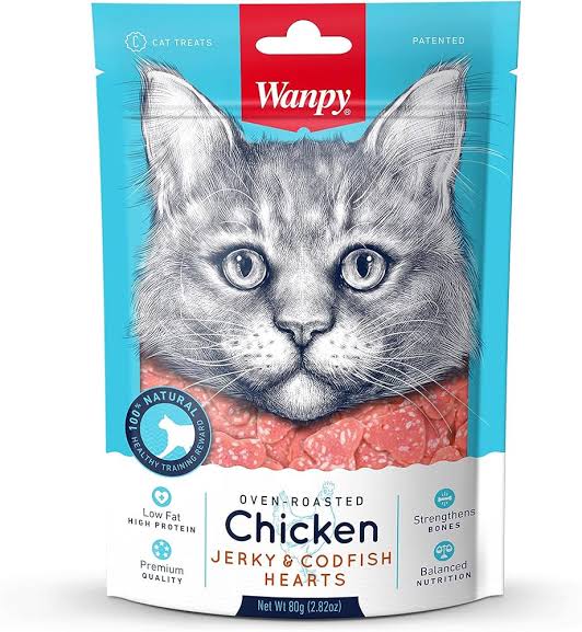 Wanpy Chicken Jerky & Codfish Hearts for Cats 80g