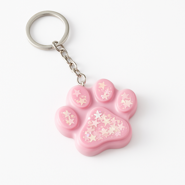 Pink Glitter Paw Keychain – Stylish Accessory for Pet Parents