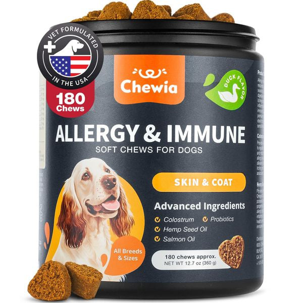 Chewia Allergy & Immune Soft Chews for Dogs Skin & Coat Duck Flavor (180 Chews)