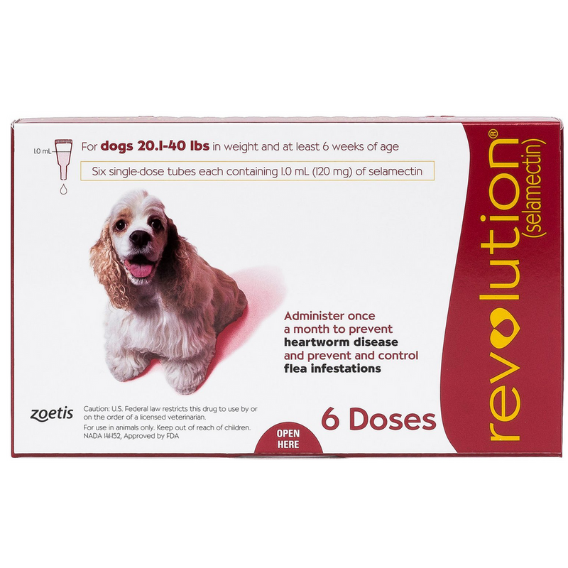 Revolution Topical Solution for Dogs, 20.1-40 lbs - 1 Pipette(Red Box) - PetYard