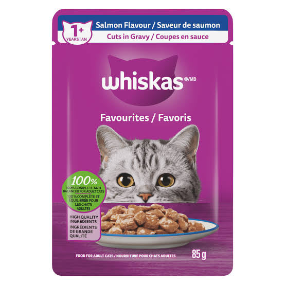 WHISKAS FAVOURITES Adult Wet Cat Food Cuts in Gravy Salmon Flavour 85g Pouch