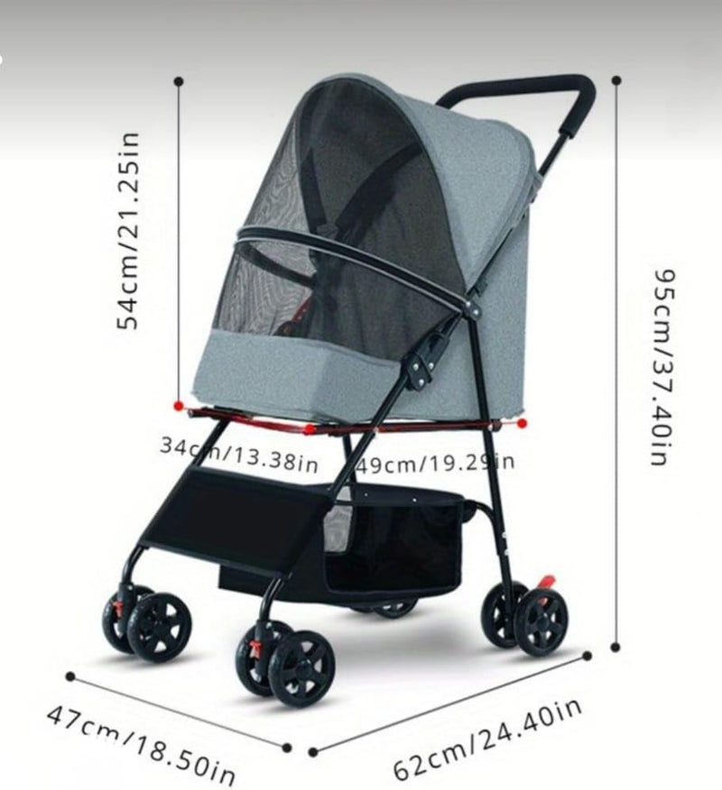 Foldable Stroller Swivel Cart for Cats and Dogs with Weight Capacity 10/12KG