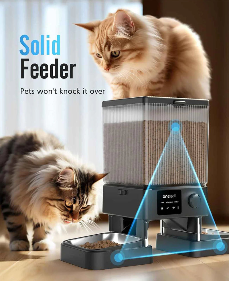 Oneisall 5L Automatic Cat Feeder for Two Cats with APP Control & 5G Wi-Fi