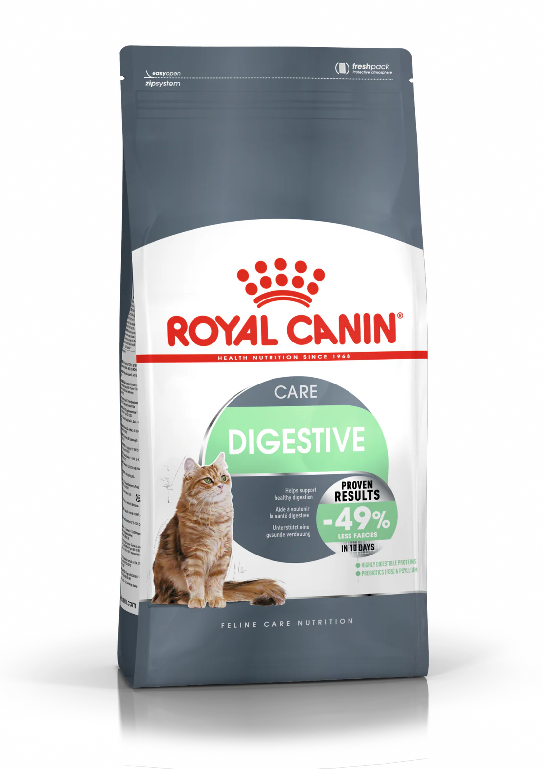 •	Royal Canin Digestive Care Dry Cat Food 2kg front packaging
	•	Digestive Care dry food ring-shaped kibble for adult cats
