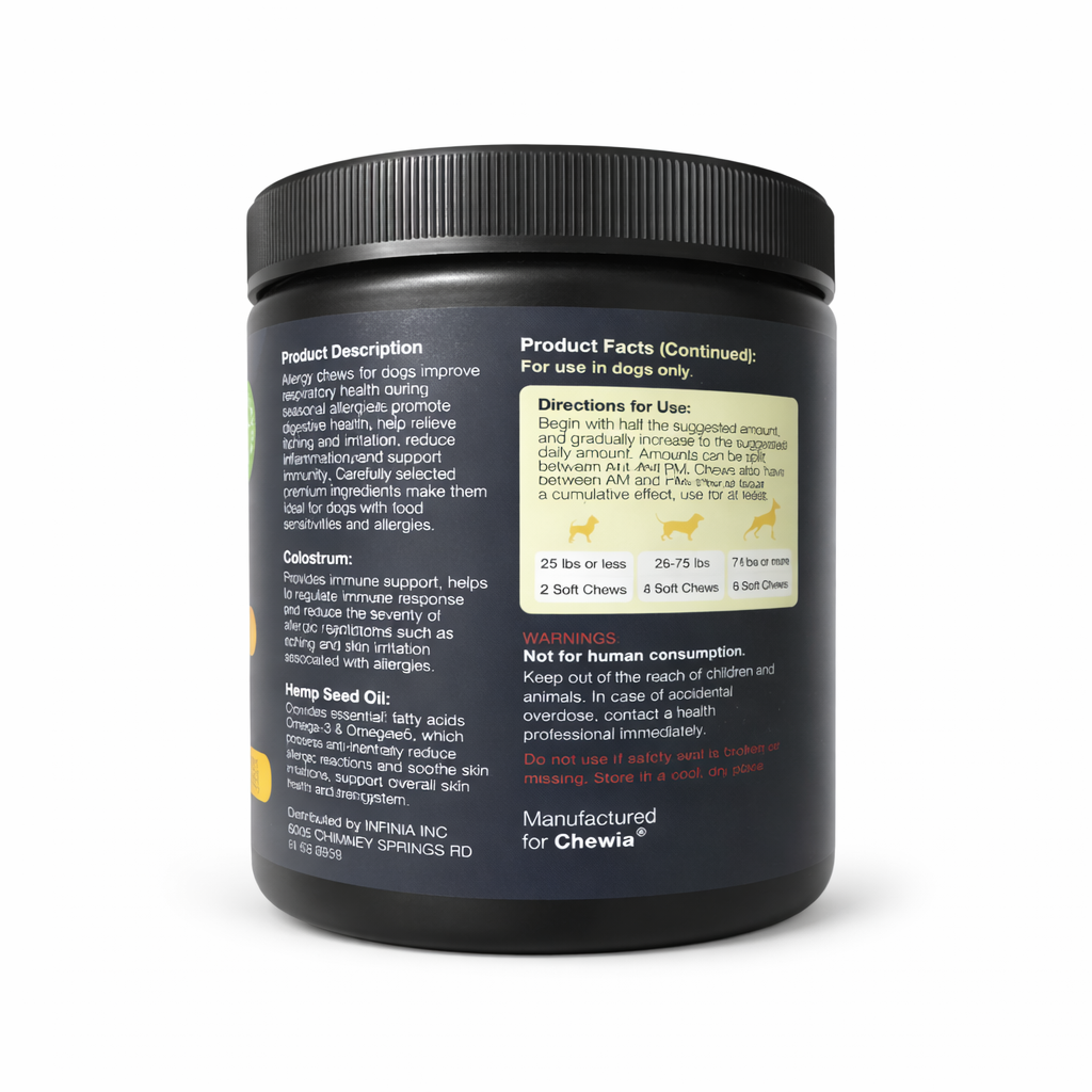 Chewia Allergy & Immune Soft Chews for Dogs Skin & Coat Duck Flavor (180 Chews)