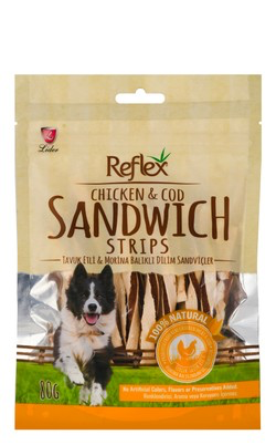 Reflex Chicken & Cod Sandwich Strips Dog Treats 80G