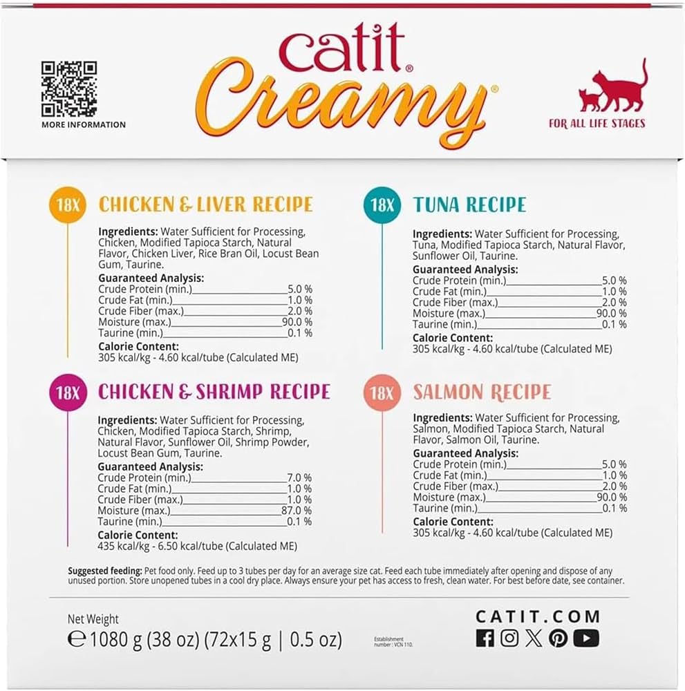 Catit Creamy Lickable Treats, Mega Mix of 72 x 15g Tubes